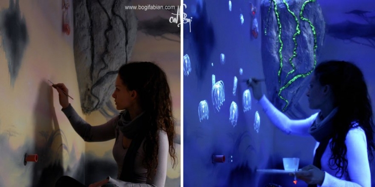 Illustration de l'article : These murals reveal all their charm when you turn off the light... I really love the one of Rapunzel!