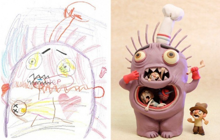 Illustration de l'article : When artists decide to bring children's drawings of monsters to life...