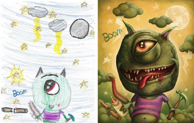 Illustration de l'article : When artists decide to bring children's drawings of monsters to life...