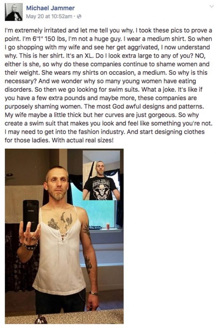 Illustration de l'article : He puts on his wife&rsquo;s top and publishes this shocking message on Facebook! Finally, a guy who can sympathize...