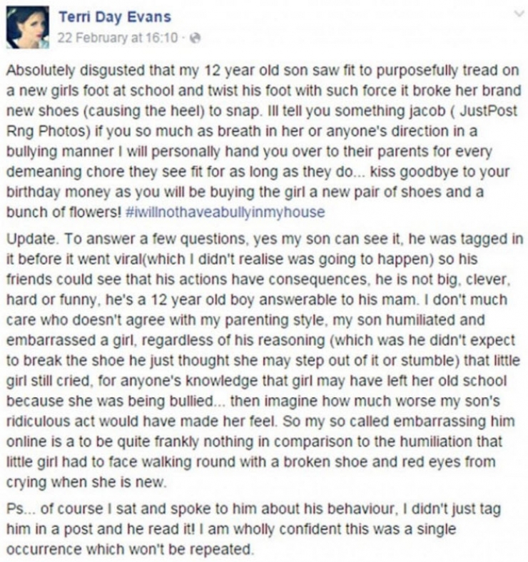 Illustration de l'article : She finds out her 12-year-old son bullied a classmate and decided to post this on Facebook: