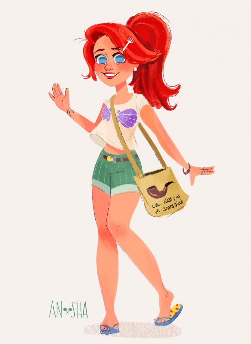 Illustration de l'article : 10 illustrations of Disney princesses as modern day girls!