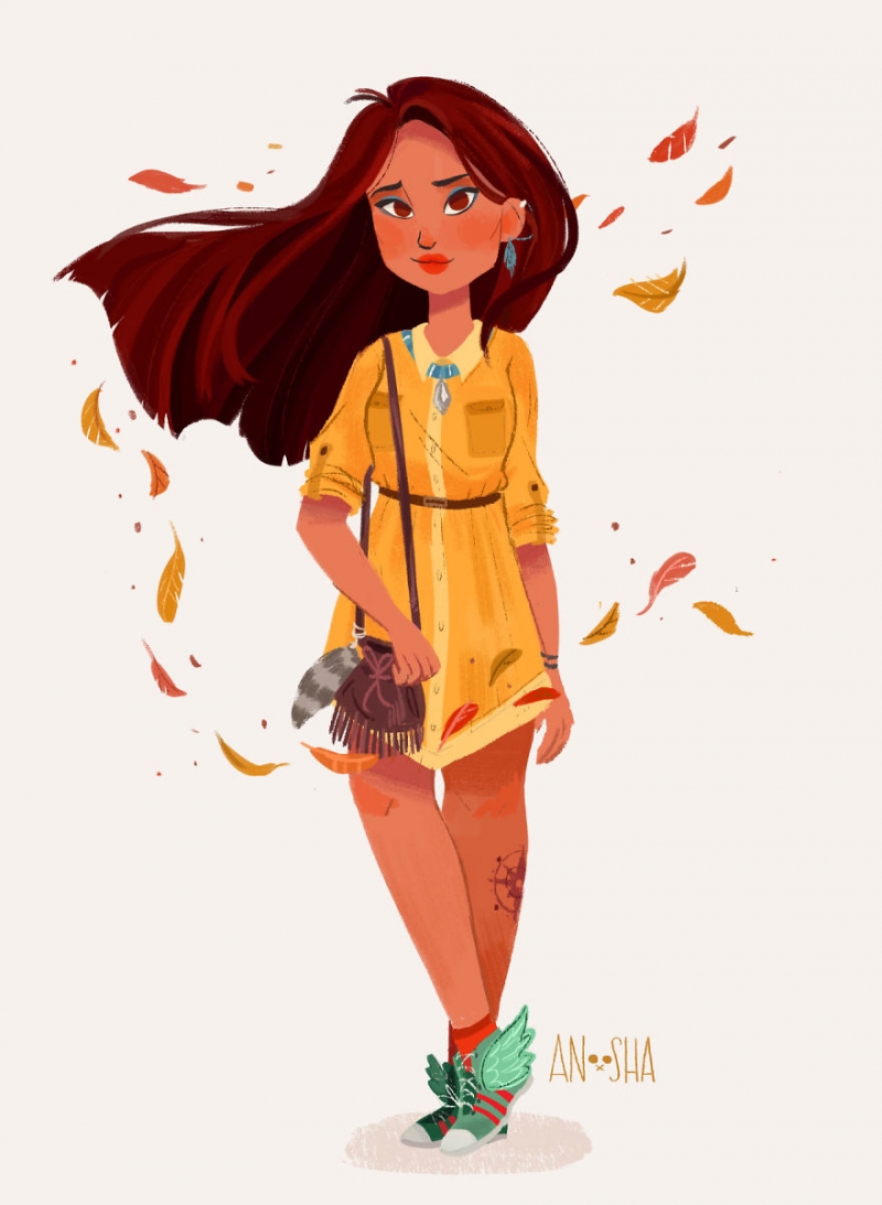 Illustration de l'article : 10 illustrations of Disney princesses as modern day girls!