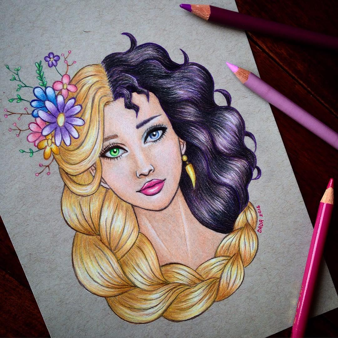 Illustration de l'article : 10 Disney portraits where the heroes and villains merge into one!