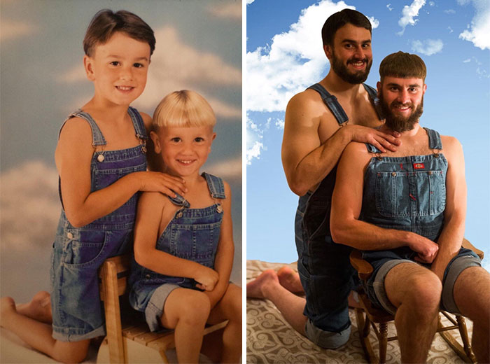 Illustration de l'article : 30 brothers and sisters who reproduced their childhood photos