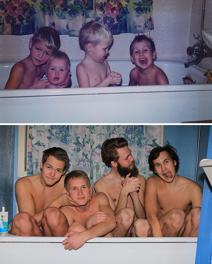 Illustration de l'article : 30 brothers and sisters who reproduced their childhood photos