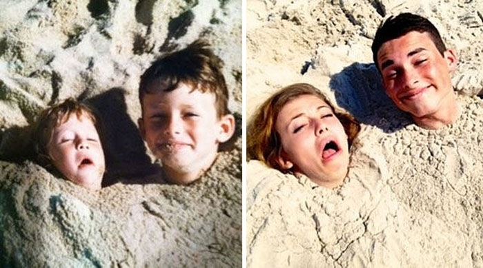 Illustration de l'article : 30 brothers and sisters who reproduced their childhood photos